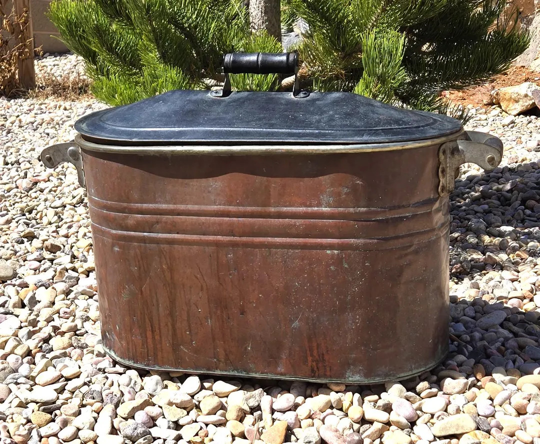 Rare Boiler Wash Tub With Lid, Antique Copper With Wooden Handles on the Lid and Sides, Garden Pl... | Etsy (US)