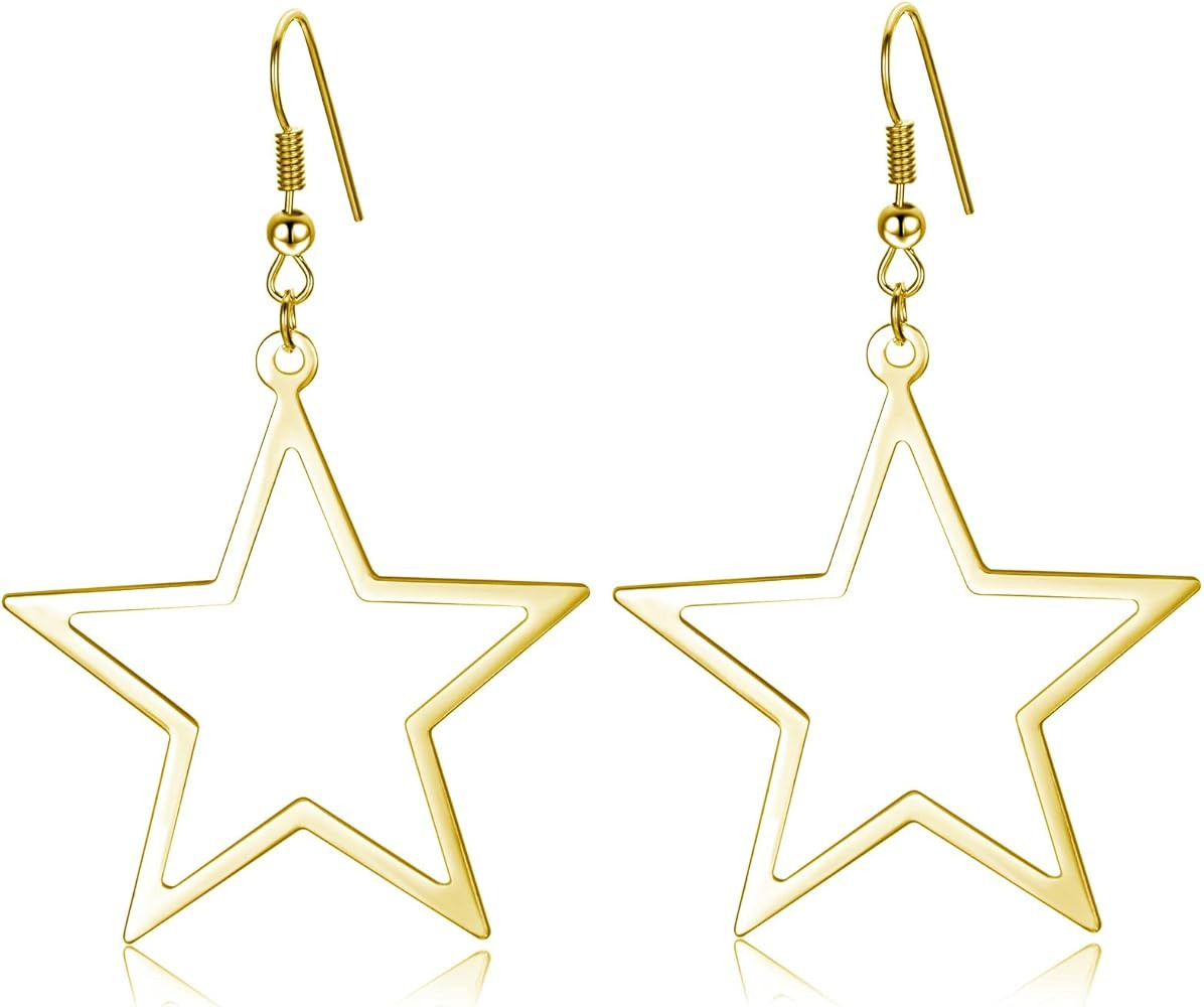 Simple Star Earrings for Women, Hollow Star Dangle Drop Earrings | Amazon (US)