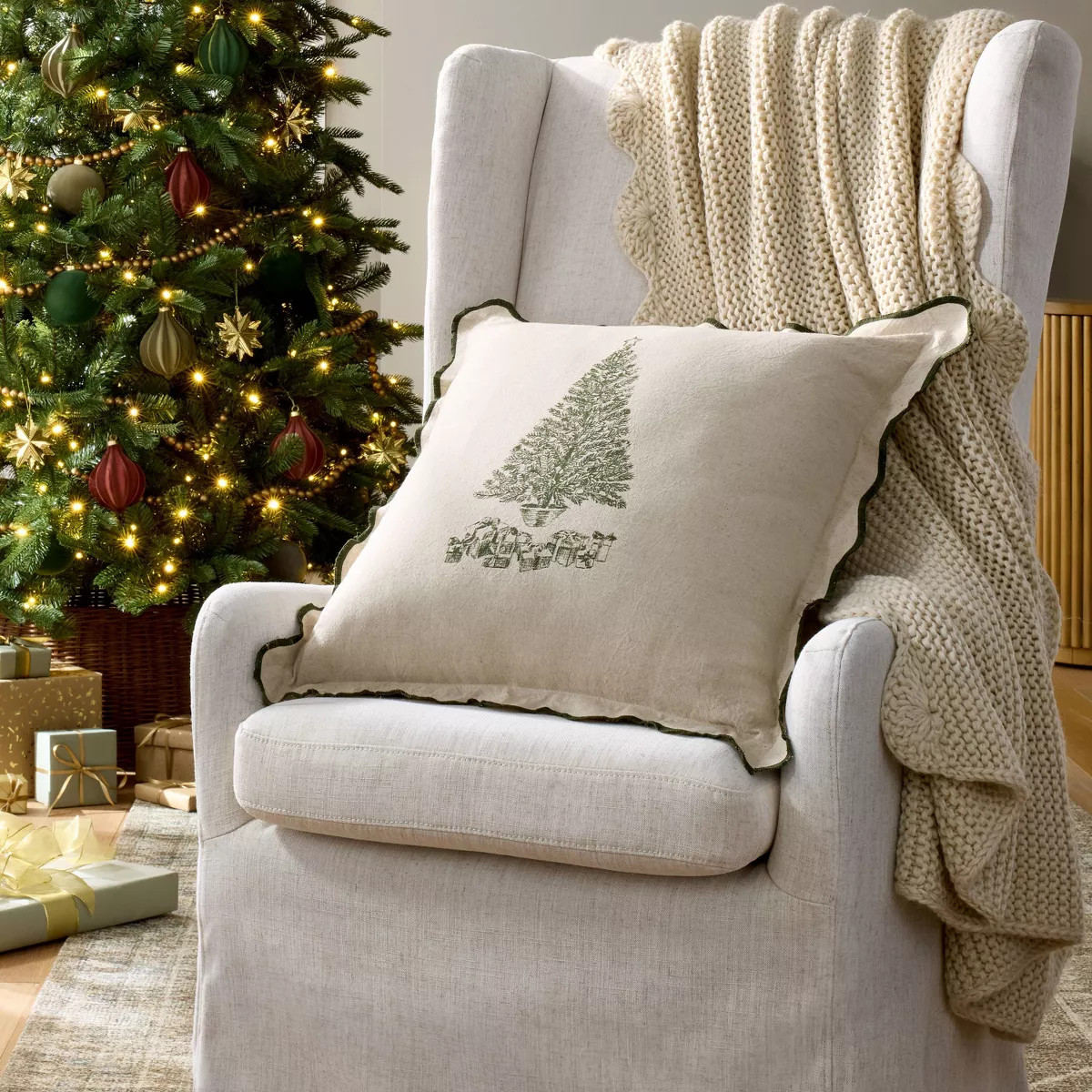 Knit Scalloped Edge Throw Blanket Cream - Threshold™ designed with Studio McGee | Target