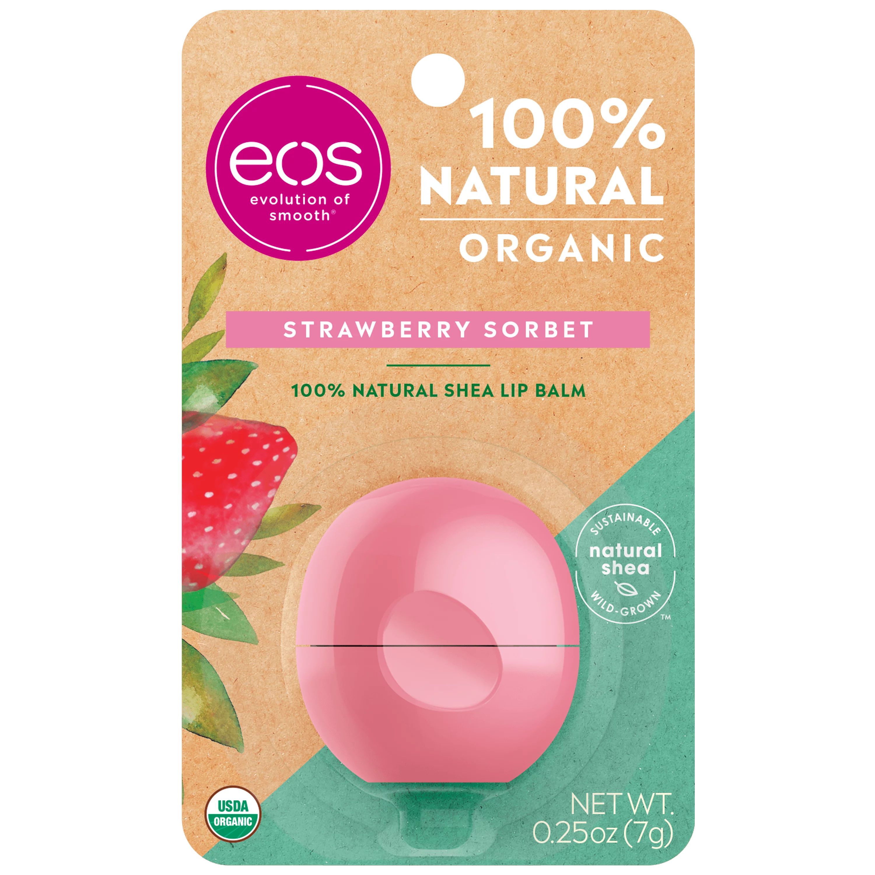 eos 100% Natural & Organic Lip Balm Sphere - Strawberry Sorbet , Moisuturzing Shea Butter for Cha... | Walmart (US)
