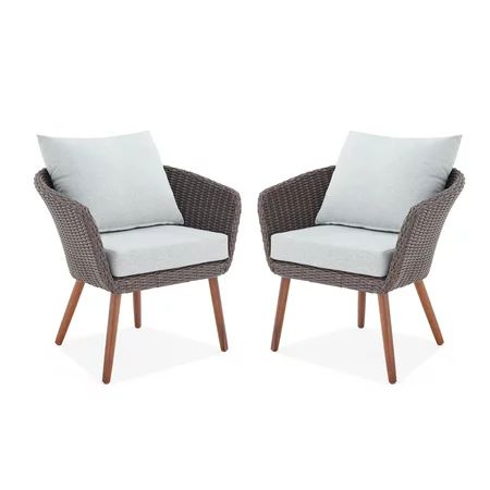 Athens All-Weather Brown Wicker Outdoor Chairs with Light Gray Cushions, Set of 2 | Walmart (US)