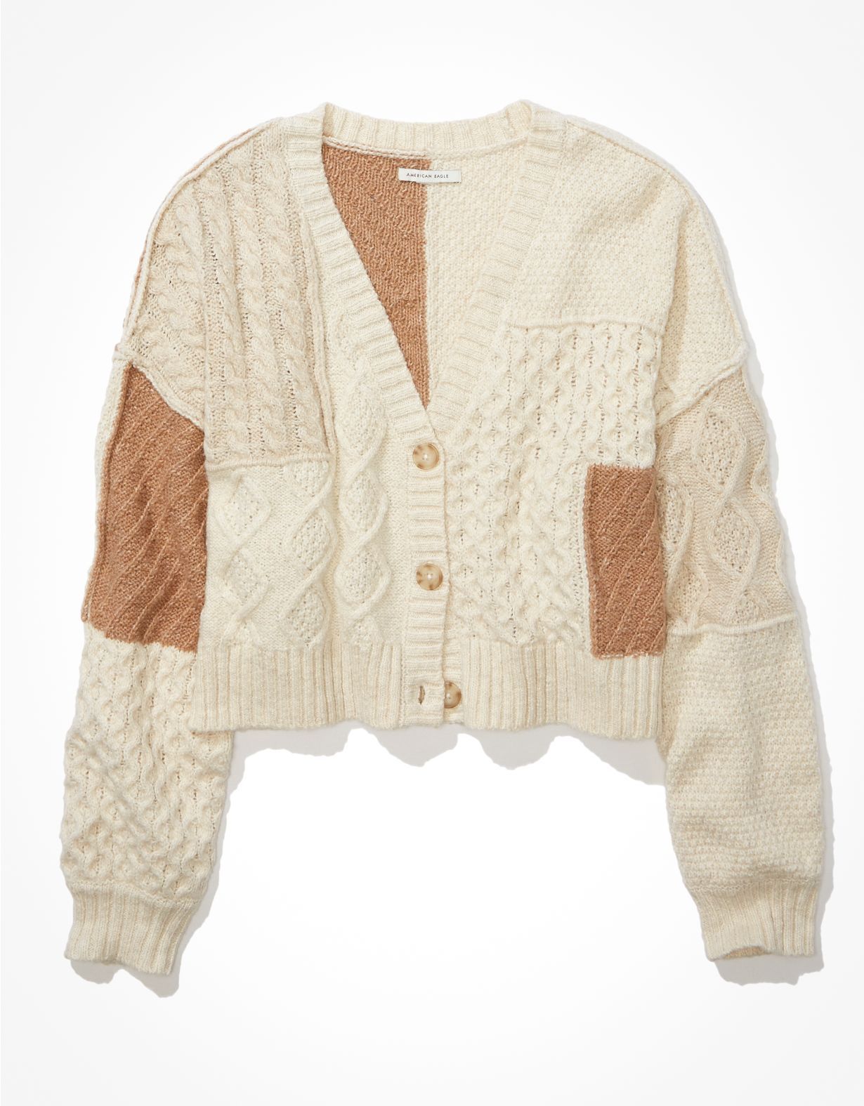 AE Boxy Patchwork Button-Up Cardigan | American Eagle Outfitters (US & CA)