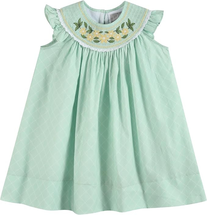 Lil cactus Girls Baby and Toddler Smocked Bishop Dress -Bunny Embroidered Cotton Dress, Spring Su... | Amazon (US)