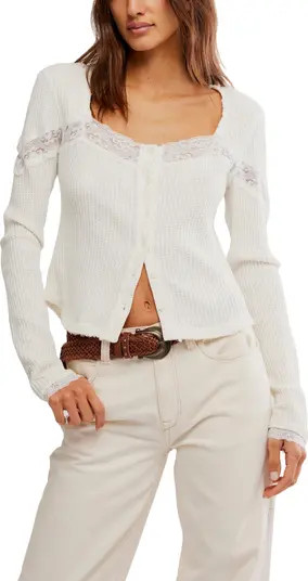 Let's Party Lace Trim Cotton Waffle Cardigan | Nordstrom