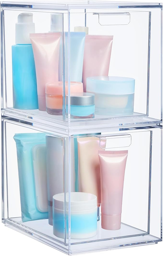 STORi Audrey Stackable Bin Clear Plastic Organizer Drawers | 2 Piece Set | Organize Cosmetics and... | Amazon (US)