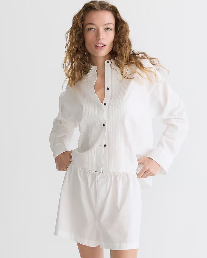 Cropped tuxedo shirt and boxer short pajama set in cotton poplin | J.Crew US