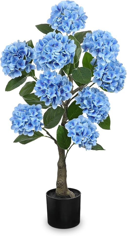 Hollyone 3FT Blue Hydrangea Artificial Flowers Tree Large Real Touch Faux Silk Hydrangea Plants P... | Amazon (US)