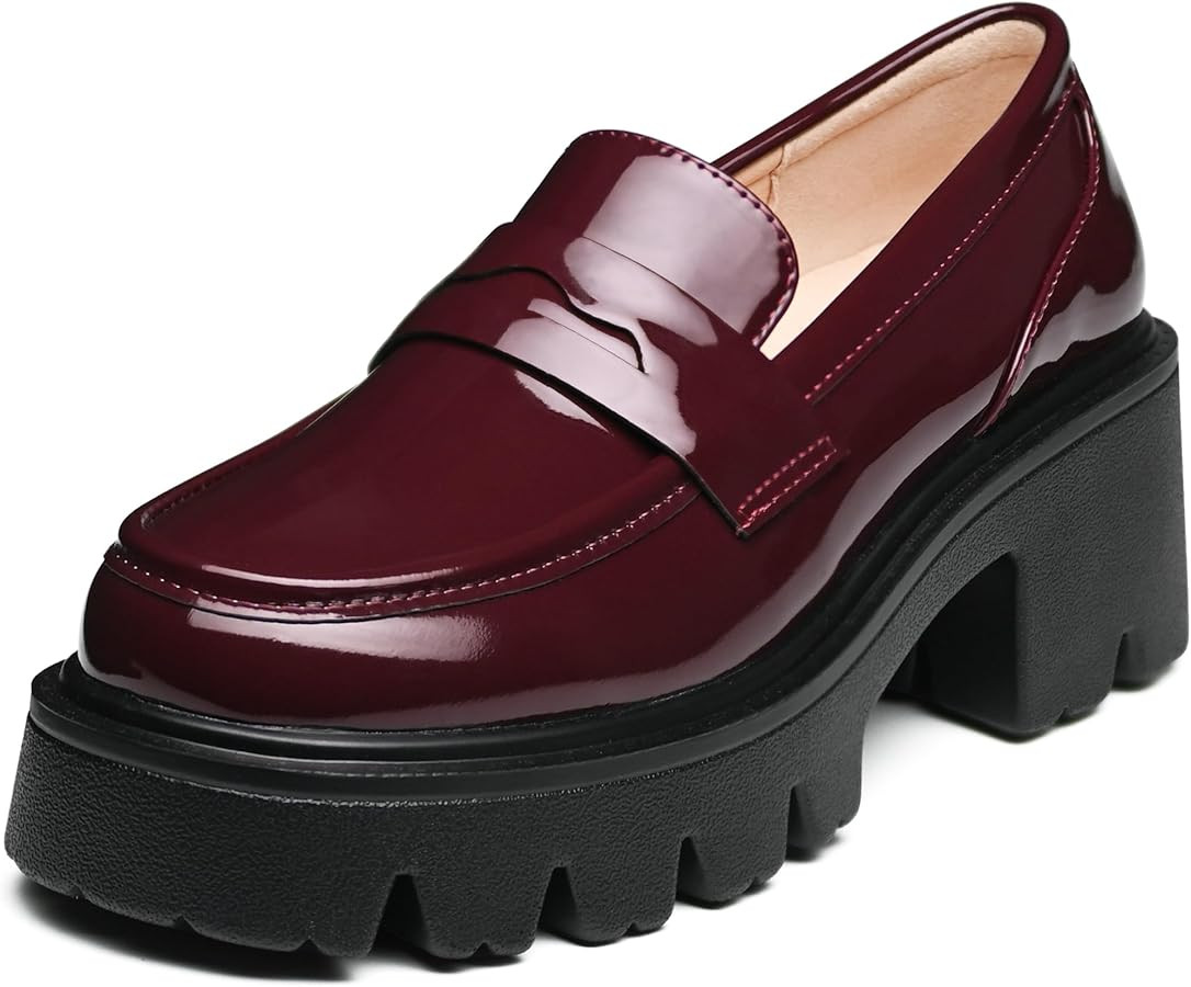 Platform Penny Loafers for Women - Comfortable Chunky Heel Classic Casual Shoes for Dressy and Of... | Amazon (US)