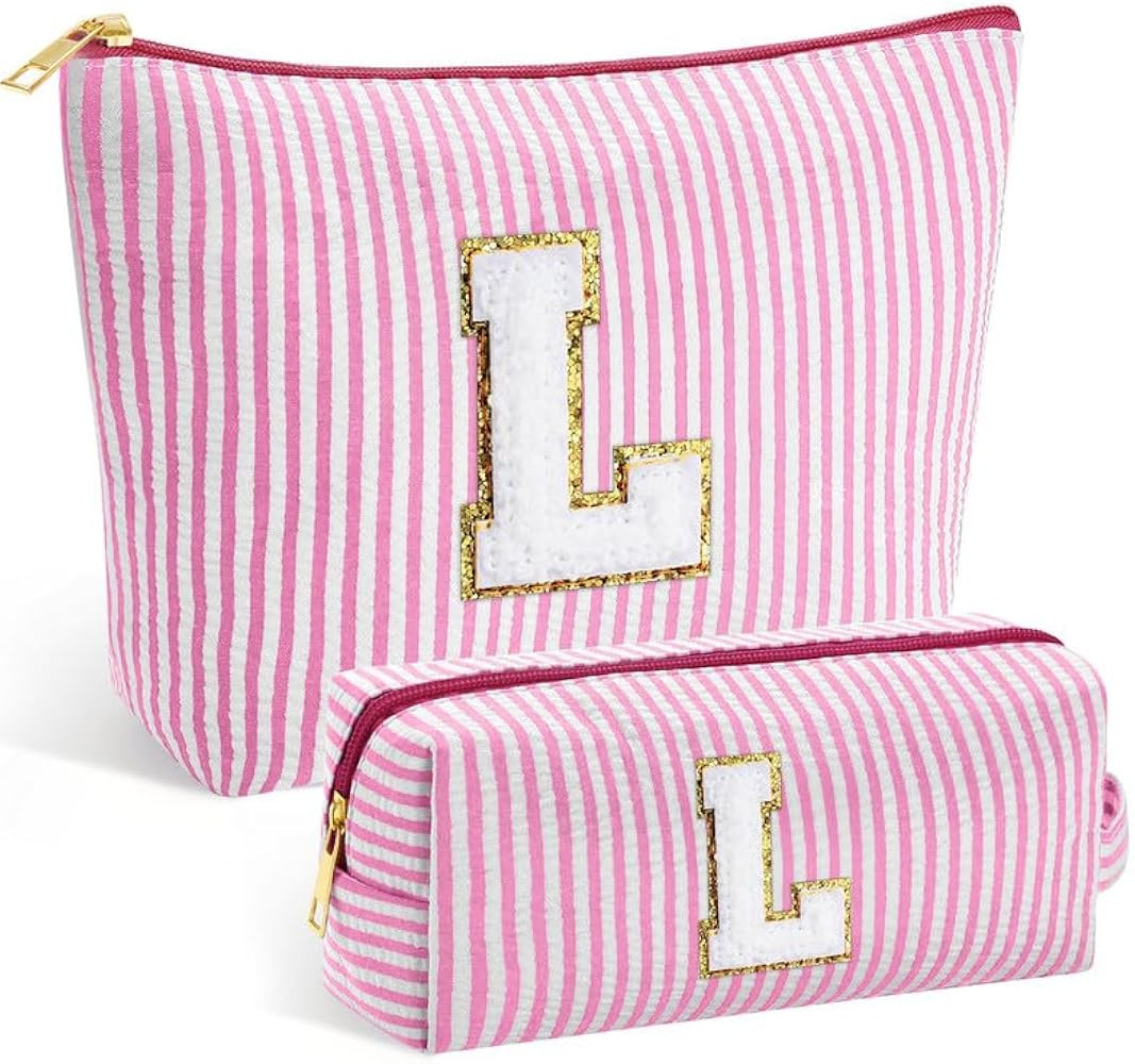 Initial Makeup Bag - Cosmetic Bag Pink Make Up Bags Travel Toiletry Organizer Monogram Cute Makeu... | Amazon (CA)