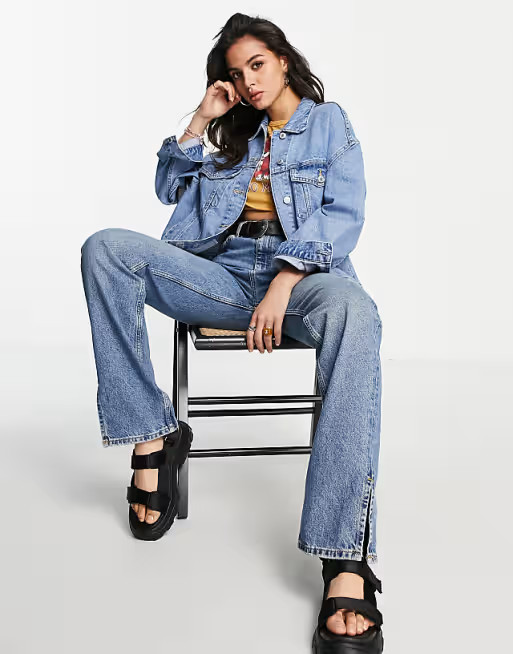 Bershka oversized denim jacket in blue | ASOS | ASOS (Global)