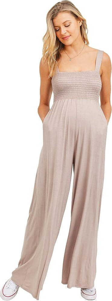 Women's Maternity Sleeveless Jumpsuit Romper with Smocked neck and pockets | Amazon (US)