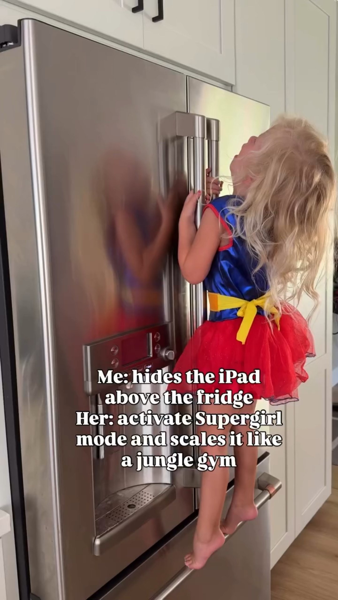 I turned around for one second… and her Supergirl powers fully activated.
She scaled the fridge to retrieve the iPad I thought I cleverly hid in a top cabinet.
She’s 3. Send wine. 🍷🦸‍♀️📱
.
.
.
.
.
.
.
.
#IPadMission #SupergirlStrikesAgain #ToddlersBeWild #MomLifeUnfiltered #SendWineNotAdvice
