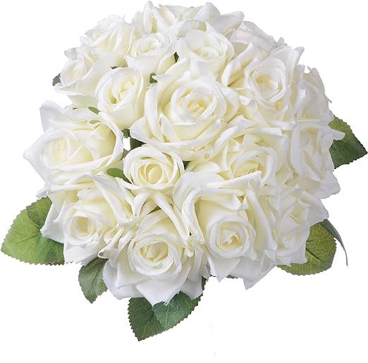 Artiflr Artificial Flowers Rose Bouquet 2 Pack Fake Flowers Silk Plastic Artificial White Roses 1... | Amazon (US)