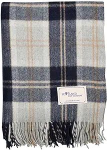 Picnic Rug Scottish Tartan Throw in Silver Bannockburn - Warm 100% Wool Travel Blanket with Fring... | Amazon (US)