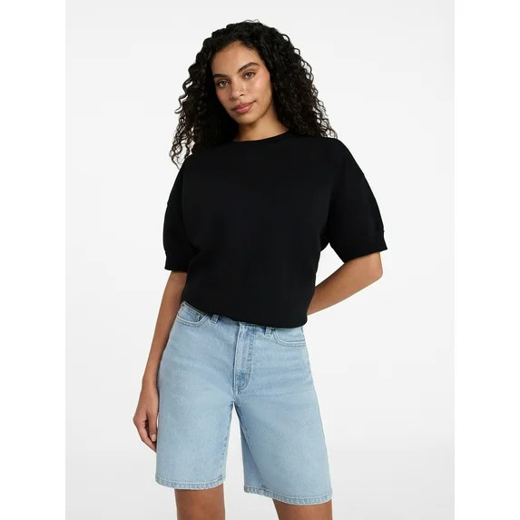Time and Tru Women's Fleece Sweatshirt with Short Sleeves, Sizes XS-XXXL | Walmart (US)