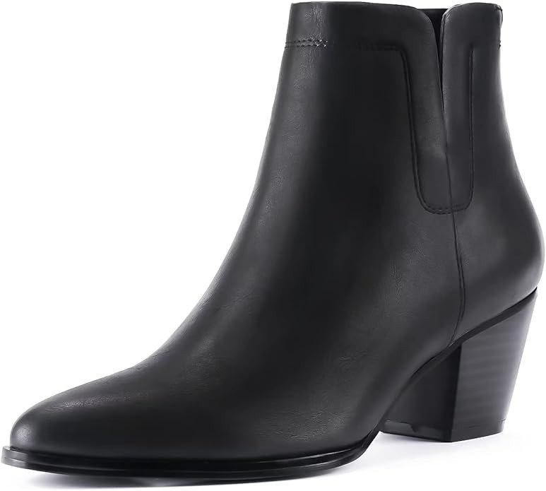 LISYIIZ Women's Ankle Boots with Mid Block Heel Pointed Toe Leather Dress Boots Fashion V-Shaped ... | Amazon (US)
