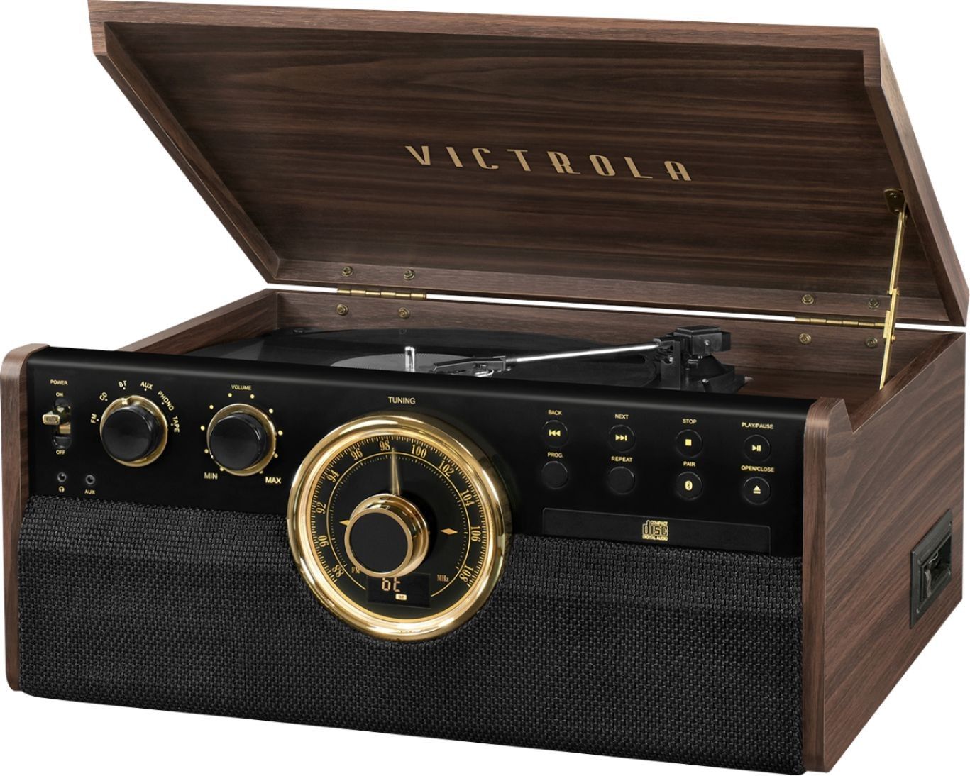 Victrola Empire Bluetooth 6-in-1 Record Player Gold/Brown/Black VTA-370B - Best Buy | Best Buy U.S.