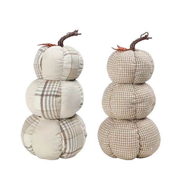 Way to Celebrate Harvest Stacked Plaid Fabric Pumpkins Décor (Set of 2) - Walmart.com | Walmart (US)