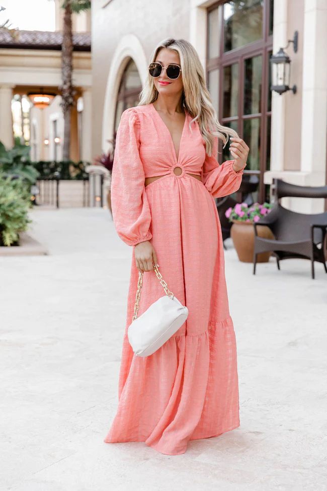All I Ever Asked Coral Ring Detail Maxi Dress FINAL SALE | Pink Lily