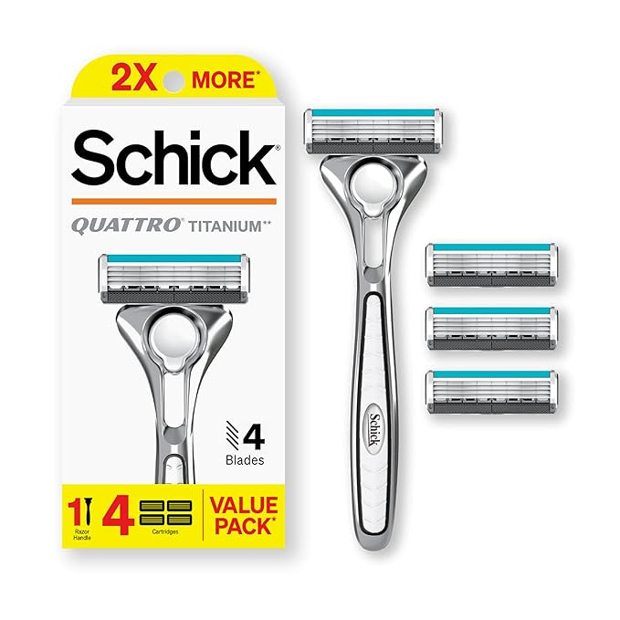 Schick Quattro Titanium Razor, 1 Razor Handle and 4 Cartridges | Shaving Razors for Men, 4 Blade ... | Amazon (US)
