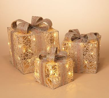 Lighted Gold Gift Boxes - Set Of 3 | Pottery Barn (US)