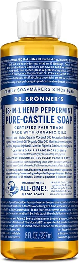 Dr. Bronner's - Pure-Castile Liquid Soap (Peppermint, 8 Ounce) - Made with Organic Oils, 18-in-1 ... | Amazon (US)