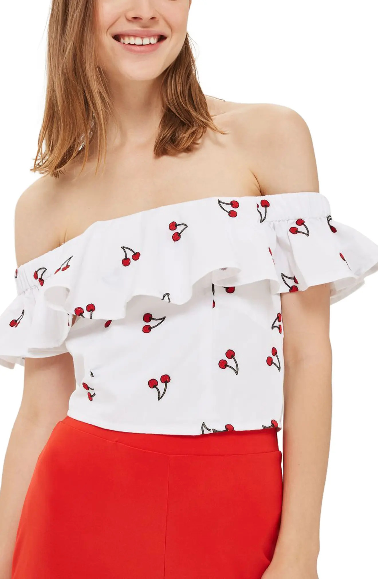 Embroidered Cherry Off the Shoulder Top | Nordstrom