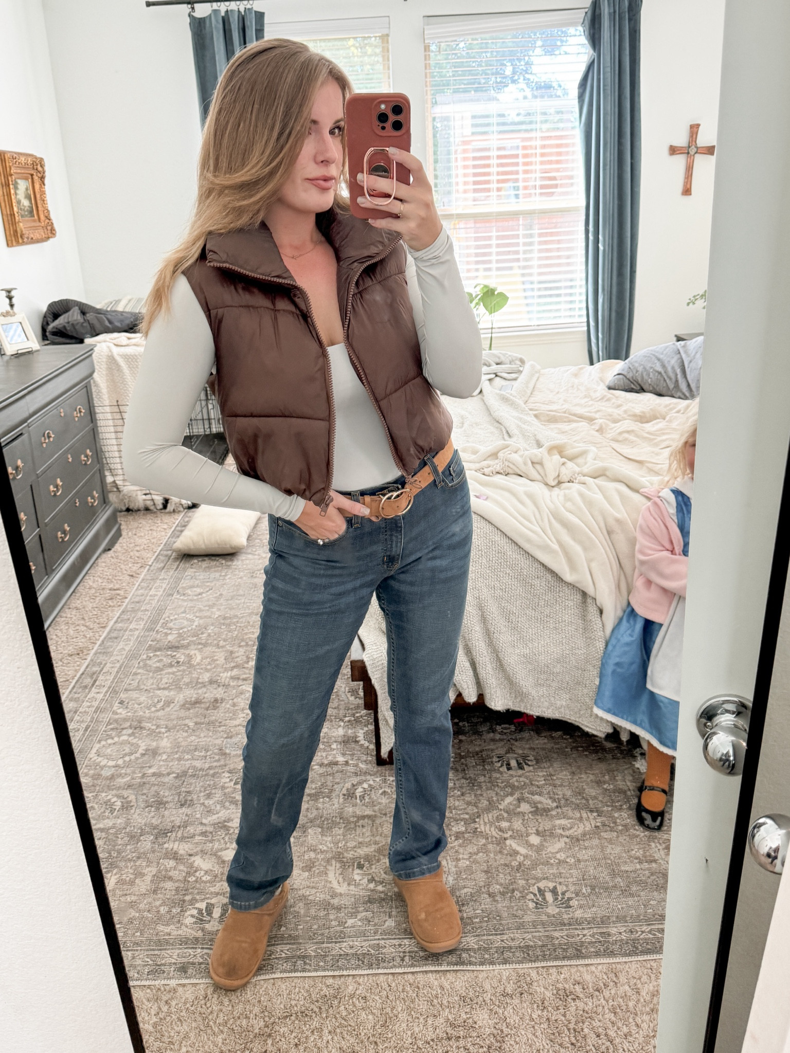 Fall outfit with long sleeve body suit; men’s George jeans; and my fav cropped vest! 

#LTKSeasonal #LTKHoliday #LTKmidsize