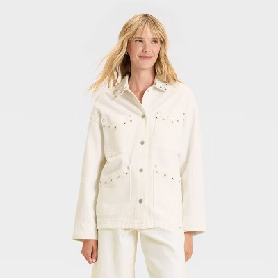 Women's Studded Chore Denim Jacket - Universal Thread™ White L | Target
