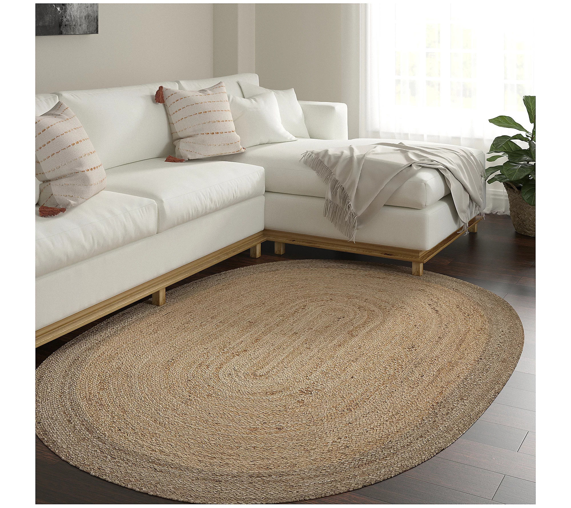 Ox Bay Hand-Braided Farmhouse Jute Indoor Rug, 7' x 9' Oval | QVC