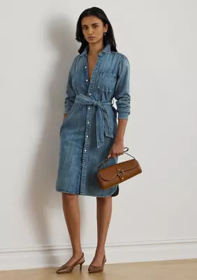 Lauren Ralph Lauren Women's Belted Denim Shirtdress, Medium | Belk