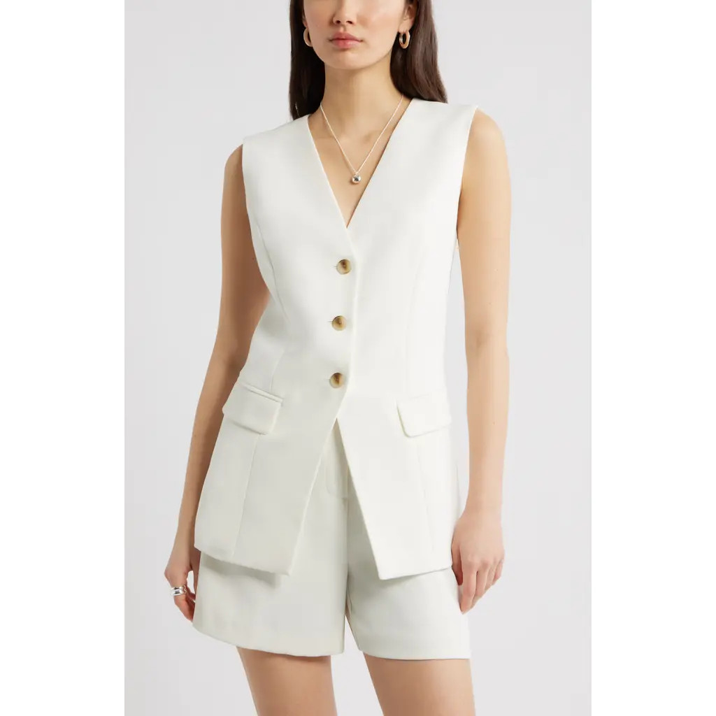 Open Edit The Icon Collarless Vest in Ivory at Nordstrom, Size Small | Nordstrom