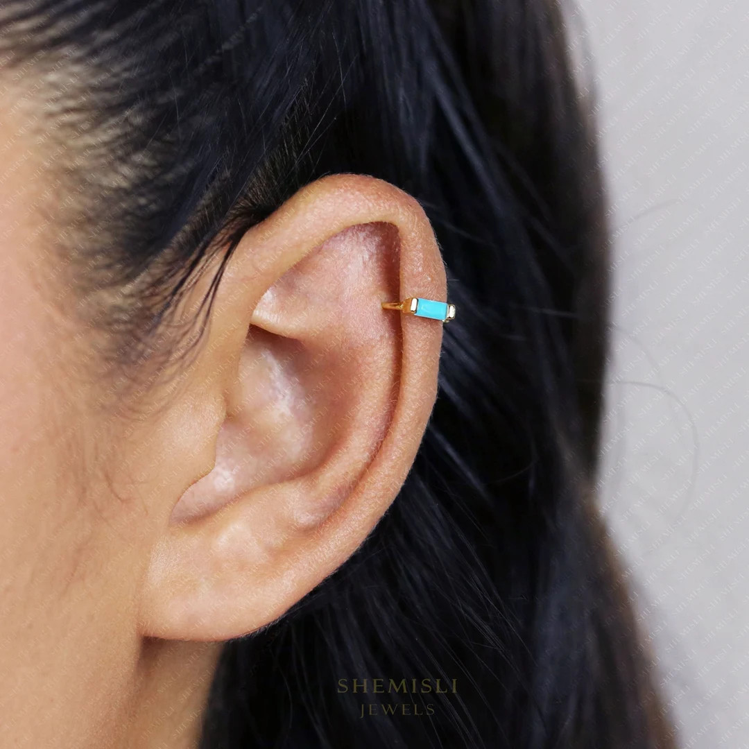 Turquoise Baguette Helix Hoop Earrings, Huggies, Gold, Silver SHEMISLI - SH200, SH364, SH365 | Etsy (US)