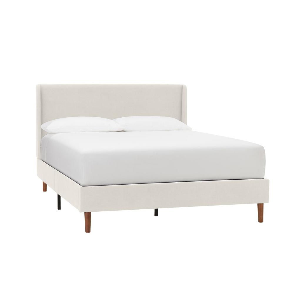 StyleWell Handale Easy Street Khaki Queen Upholstered Mid Century Bed | The Home Depot