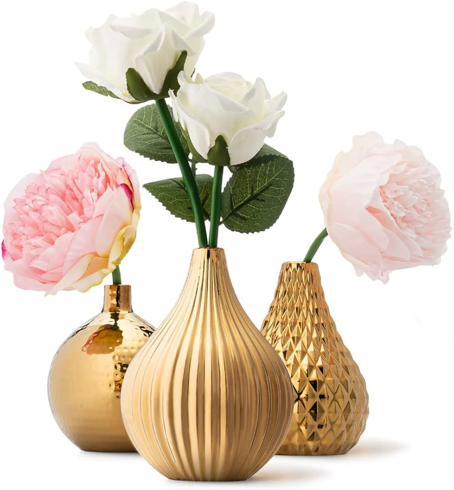 Gold Vase, Ceramic Vase Set – Small Gold Vases for Centerpieces – Bud Vases in Bulk – Gold ... | Amazon (US)