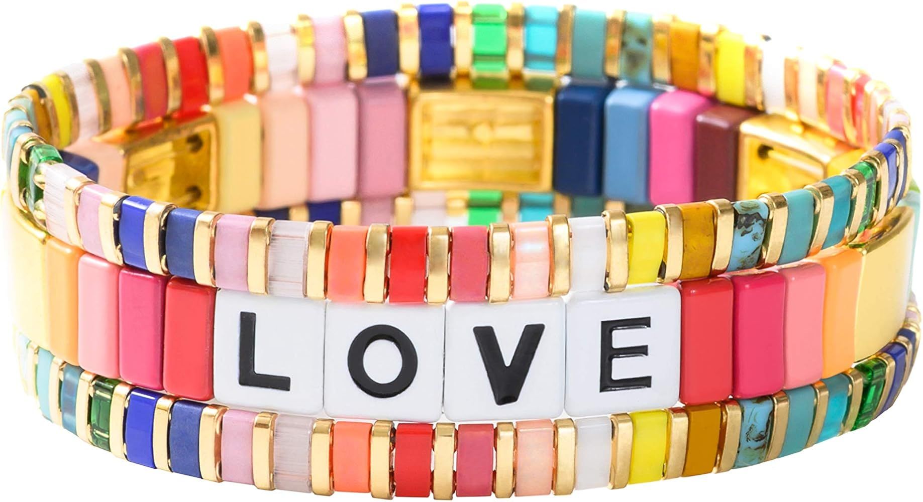 ZSMJYJ ZS Charm Bracelet Stackable Rainbow Tile Enamel Beads Love Bracelets Sets Friendship Jewel... | Amazon (US)