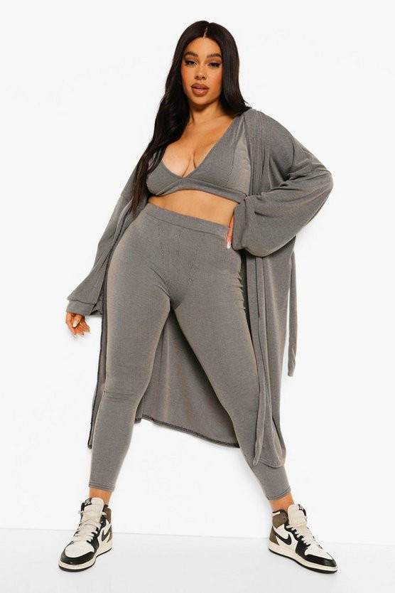 Plus Acid Wash Rib 3 Piece Two-Piece | Boohoo.com (US & CA)