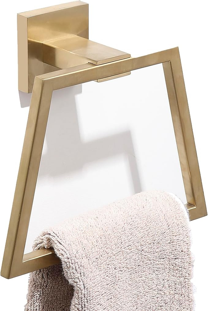Brushed Gold Hand Towel Ring Square, Modern Towel Holder Gold for Bathroom Towel Hanger Wall Moun... | Amazon (US)