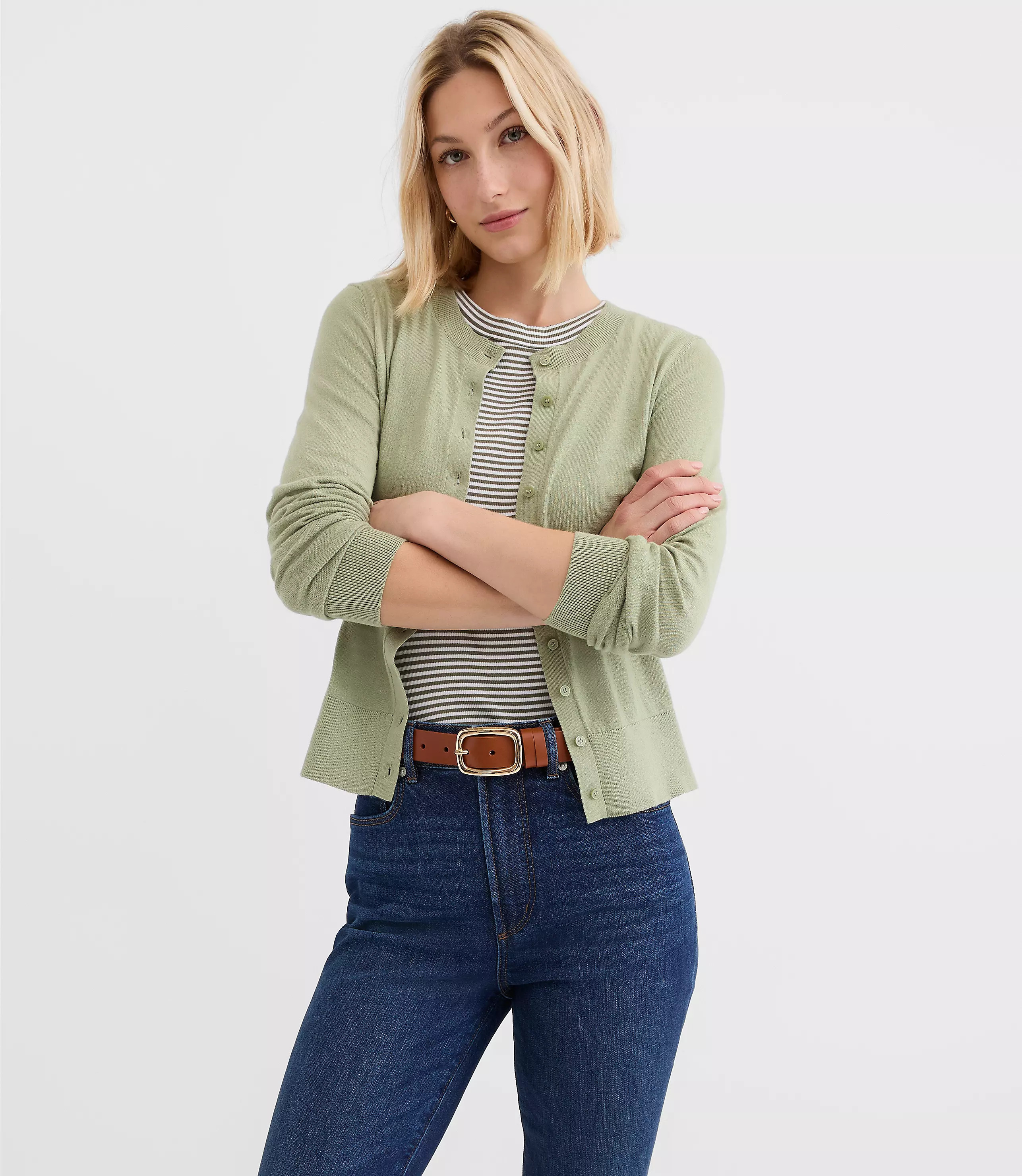 Modern Crew Neck Cardigan | LOFT