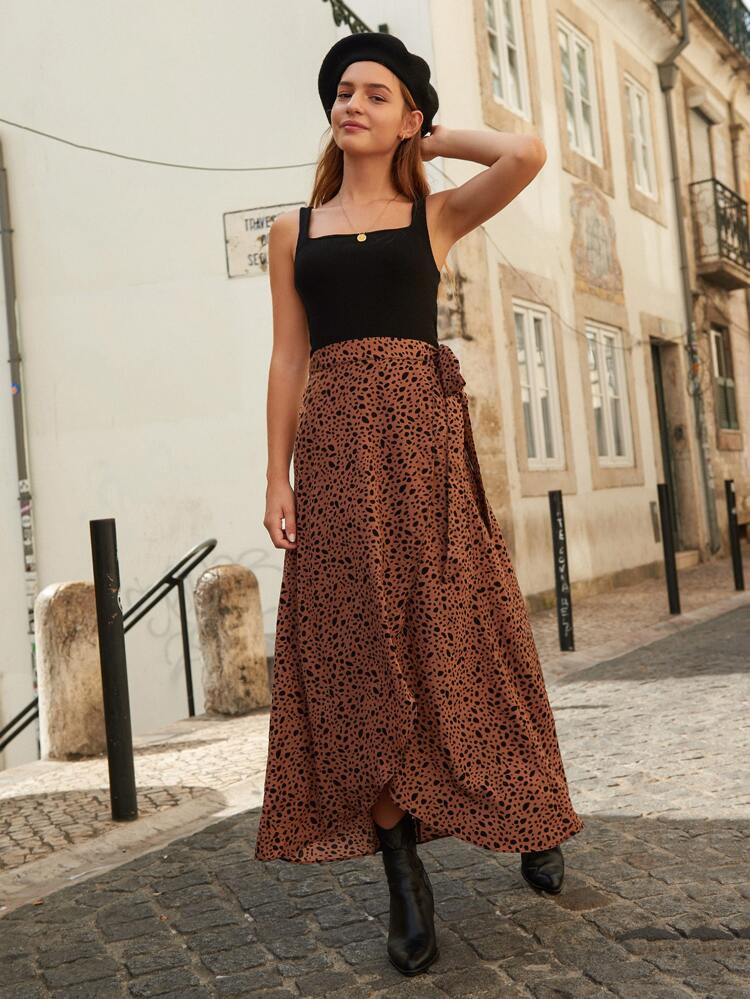 SHEIN Wrap Tie Side Dalmatian Skirt | SHEIN