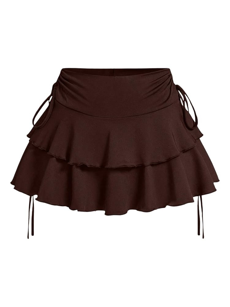 Women's Y2k Mini Ruffle Skirts with Shorts Tiered Layers Cute Elastic Waist Coquette Skort Drawst... | Amazon (US)