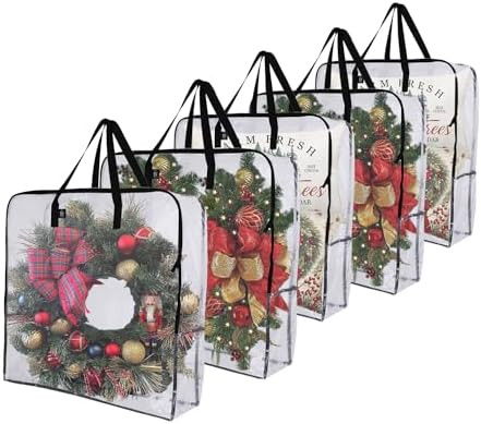 VENO 5 Pack Wreath Storage Bag, Summer, Christmas Decoration Garland Container, 30 Inch Clear Doo... | Amazon (US)