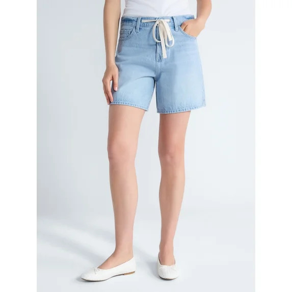 Free Assembly Women's Denim Shorts with Twill Tie, 6" Inseam, Sizes 0-18 | Walmart (US)