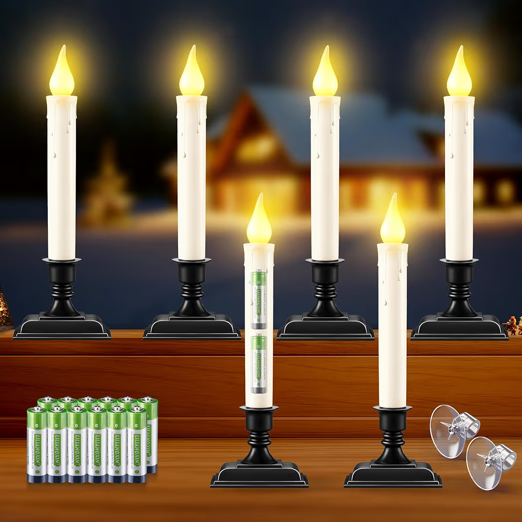 Enhon 6 Pack Battery Operated LED Window Candles, Dusk to Dawn Light Sensor, with Black Holders a... | Amazon (US)