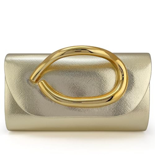 MYHOZEE Clutch Purses for Women Formal Gold Clutch Vegan Leather Evening Bag Elegant Wedding Clutch Detachable Chain Handbag Trendy Gold Handle Purses | Amazon (US)