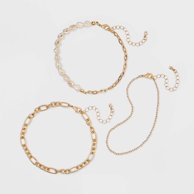 Pearl Chain Anklet Set 3pc - A New Day™ Gold | Target