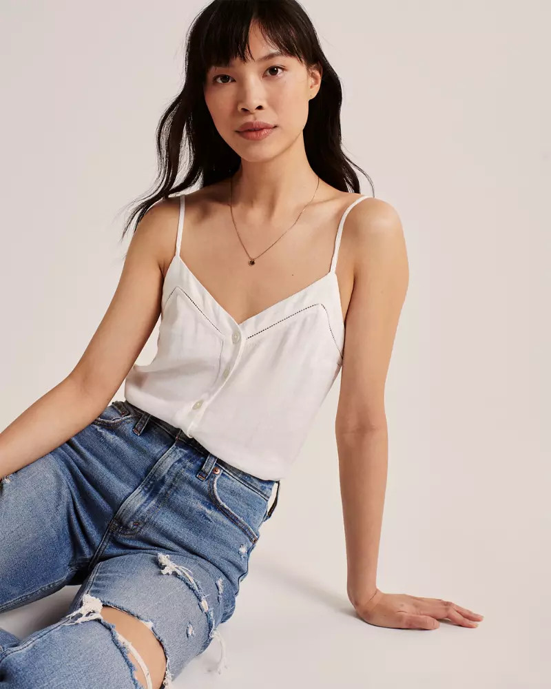 V-Neck Linen Cami | Abercrombie & Fitch (US)