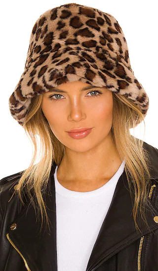 Faux Fur Bucket Hat in Brown Leopard | Revolve Clothing (Global)