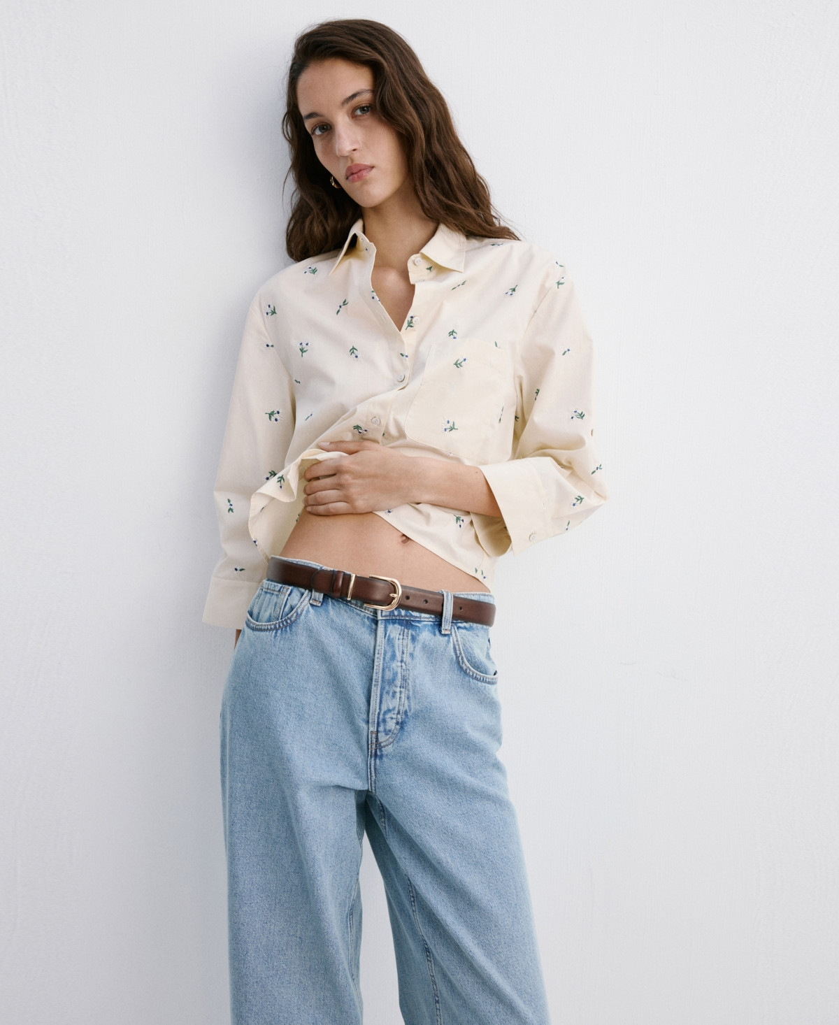 Mango Women's Embroidered Cotton Shirt - Pastel Yellow | Macy's