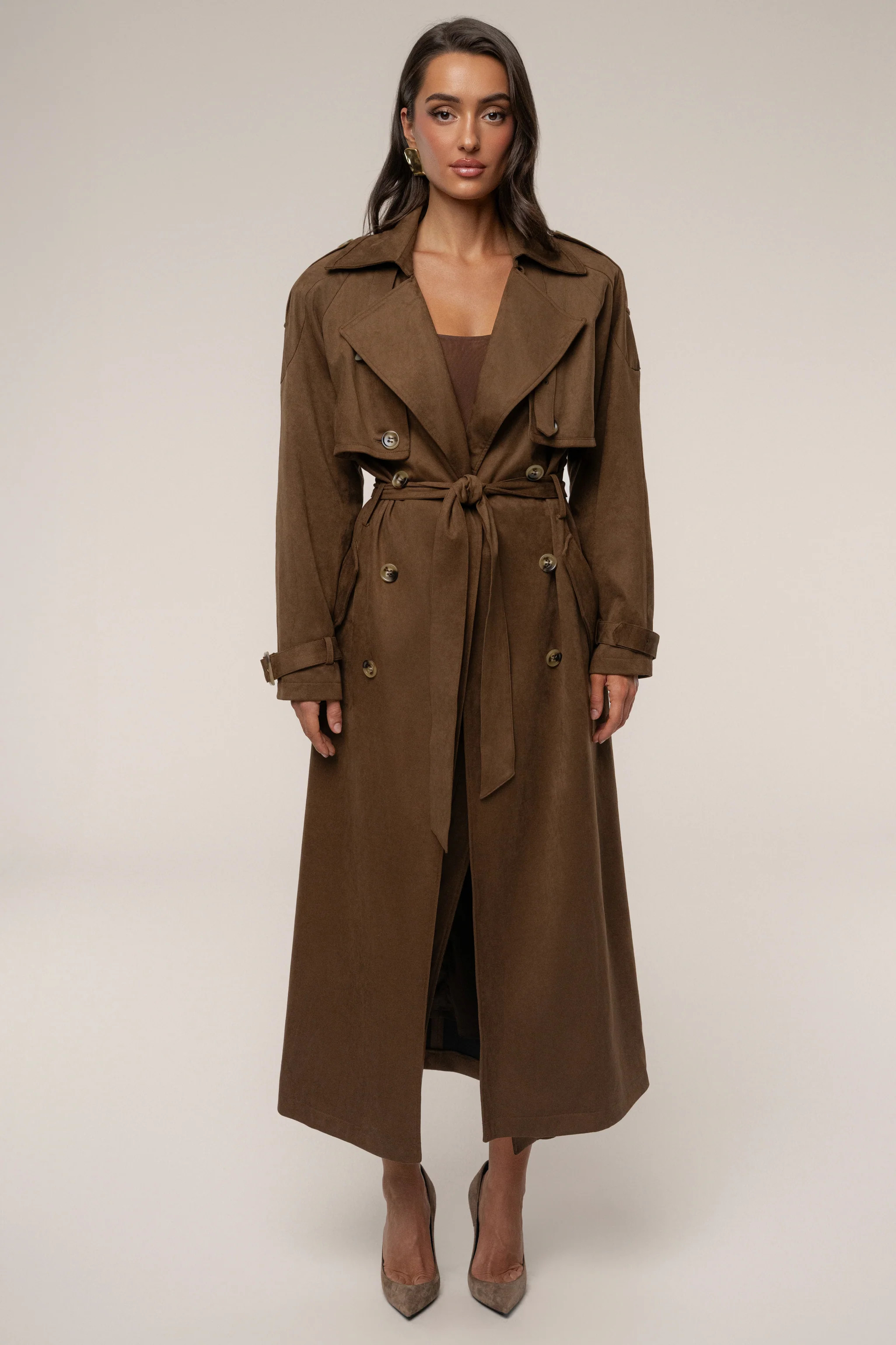 Chocolate Elite Suede Coat | JLUXLABEL